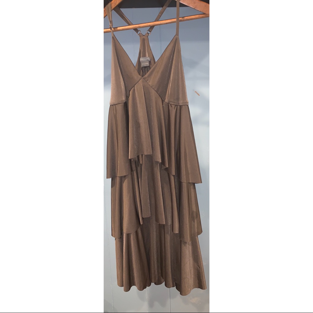 Brown Ruffle Spaghetti Dress